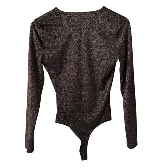 Abercrombie & Fitch Metallic Long Sleeve V-Neck Bodysuit Black Bronze Medium - Picture 2 of 10